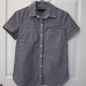 Tommy Hilfiger Navy & White Check Short Sleeve Button Down - Size XS